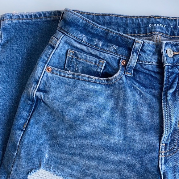 Old Navy O.G. High-Waisted O.G. ripped distressed blue jeans button close - Picture 6 of 16